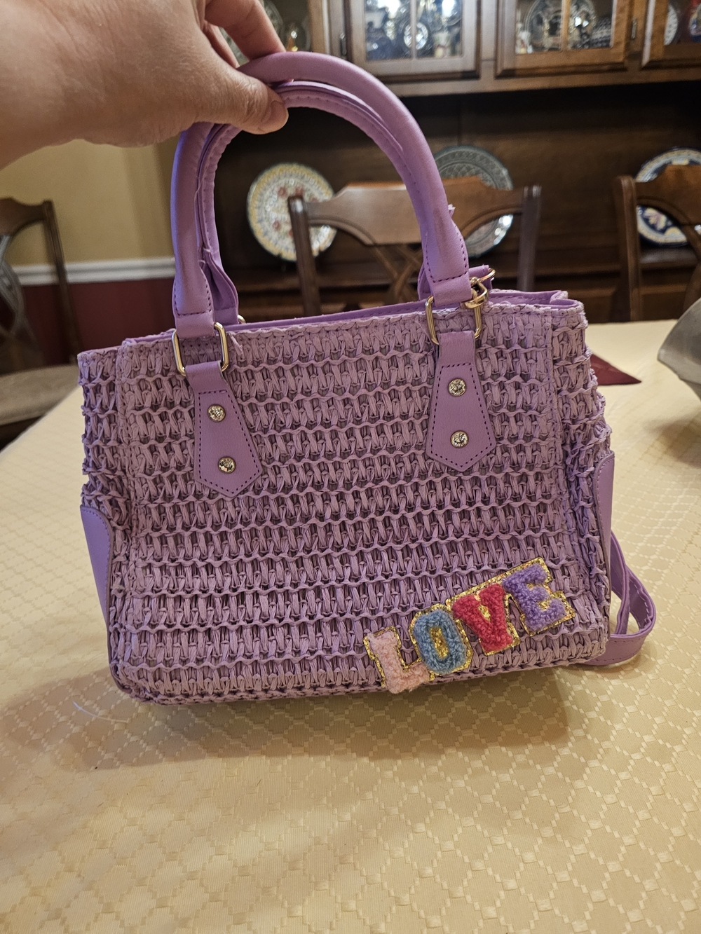 Under One Sky Lavender Woven Tote with LOVE Patch